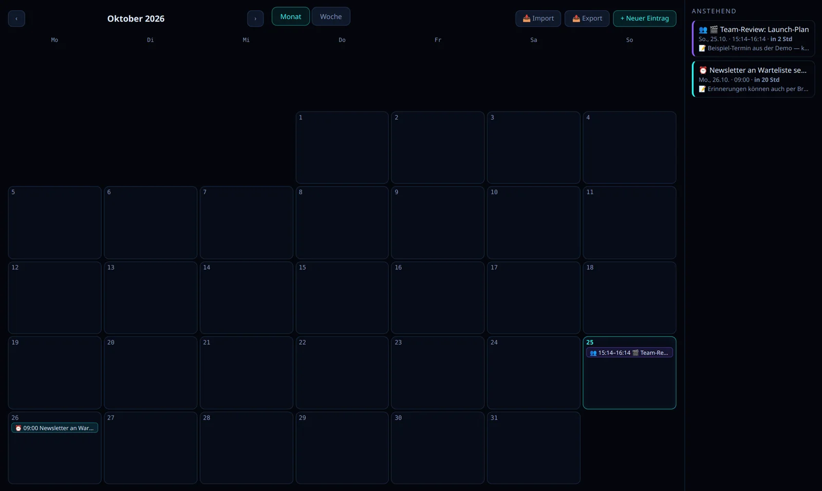 Der Kalender mit Wiedervorlagen und Erinnerungen